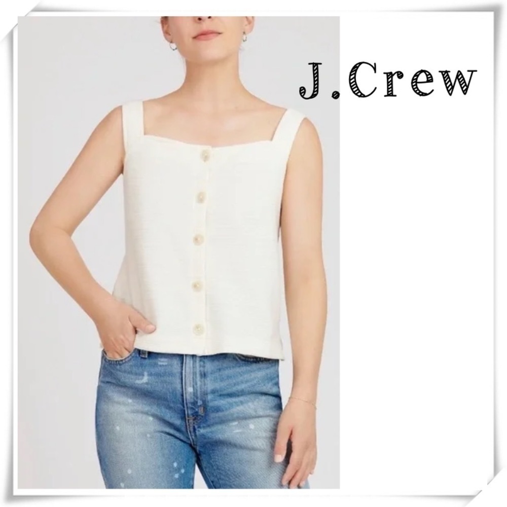 J. Crew Textured Button Front Square Neck Tank in Cream Style AN188